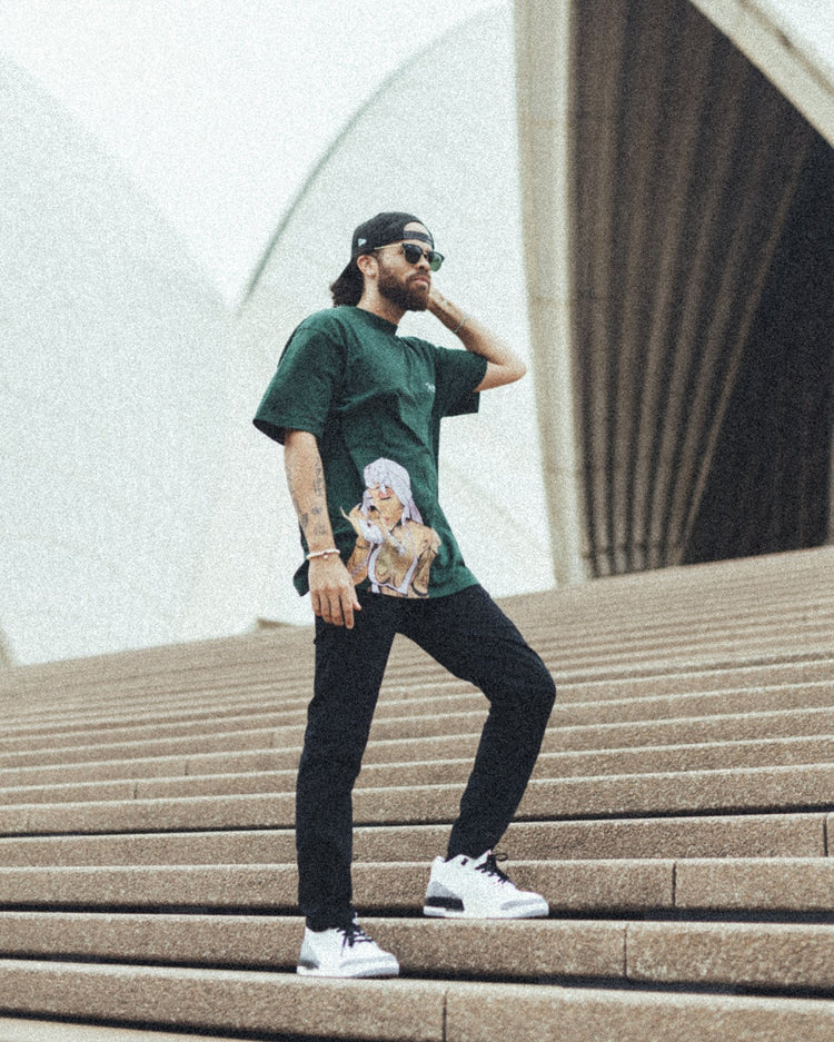 Summer Big Face Oversized Green Tee - trainofthoughtcollective