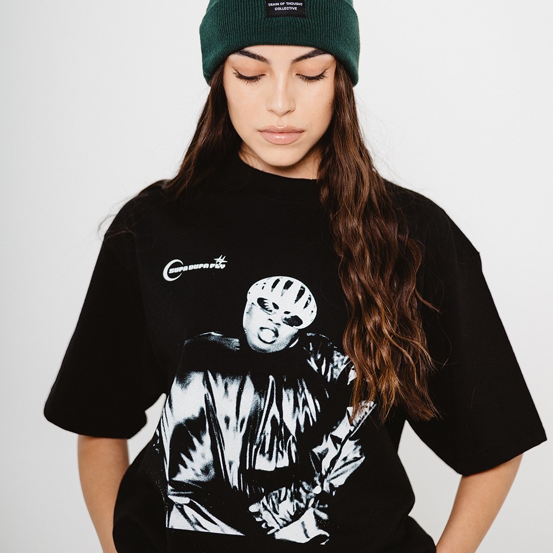 Supa Dupa Fly Black Tee - trainofthoughtcollective