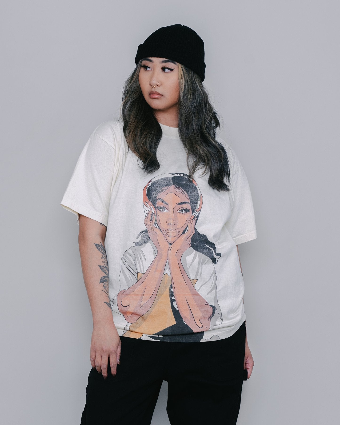 SZA Big Face Oversized Cream Tee - trainofthoughtcollective