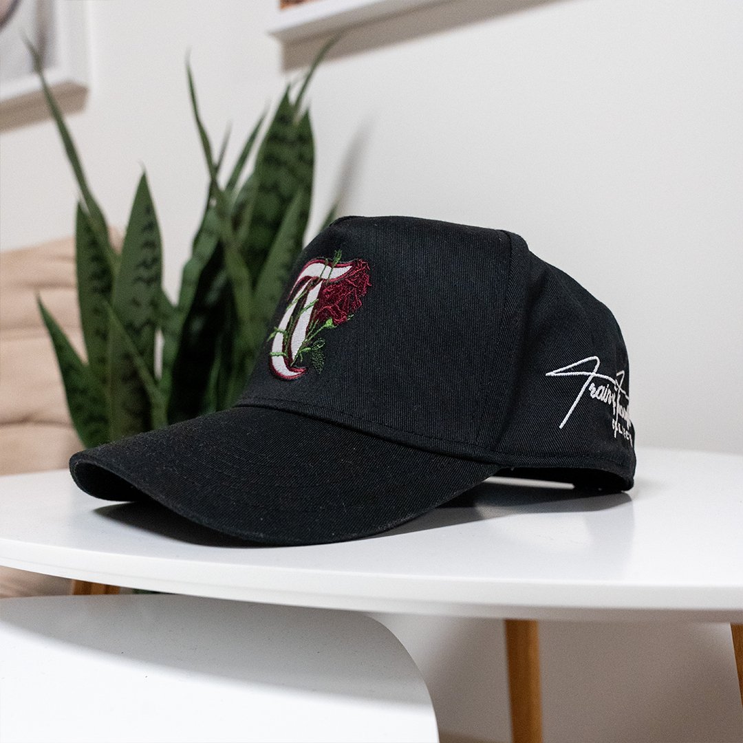 T-Rose 5 Panel Mid Profile Baseball Black Snapback - trainofthoughtcollective