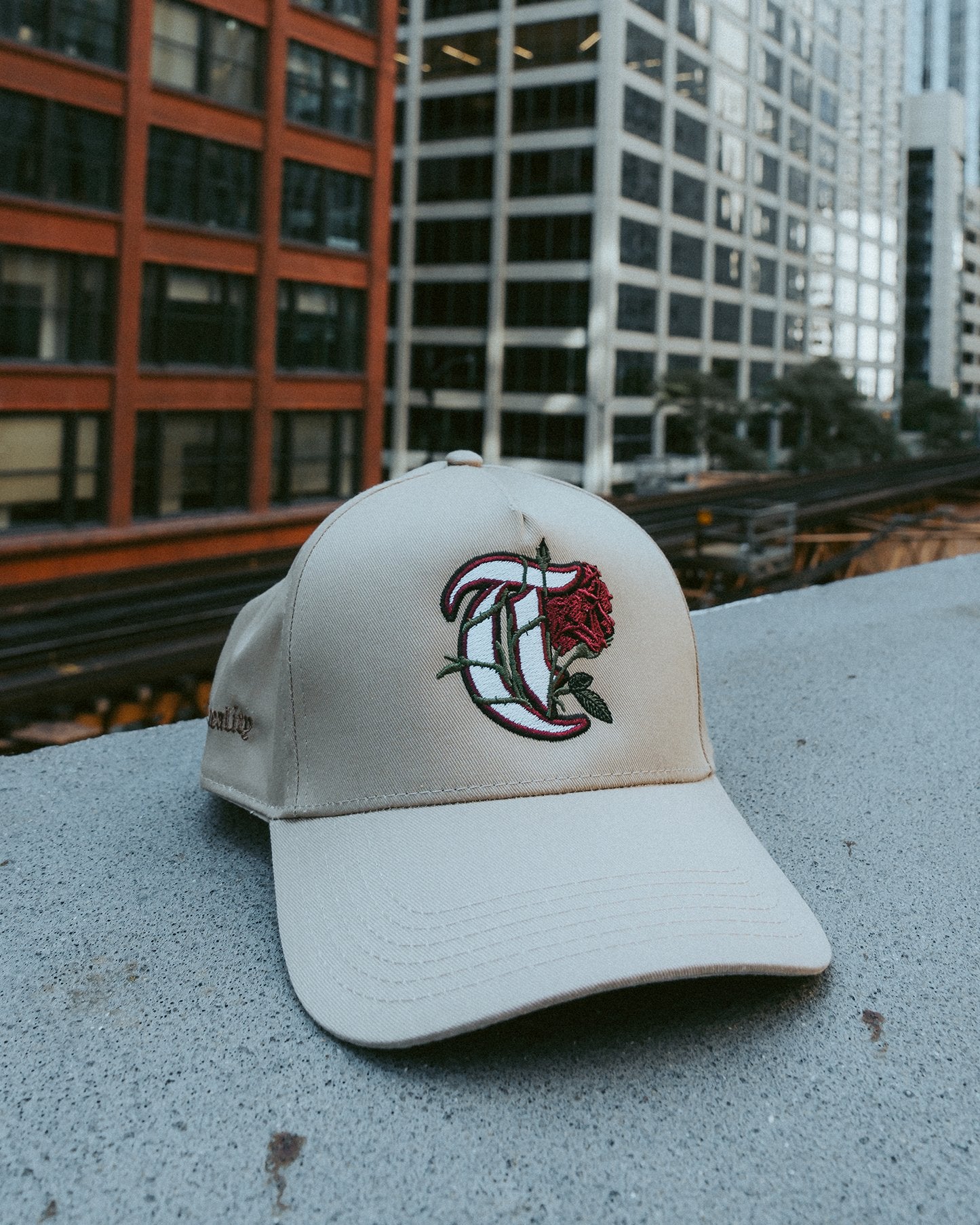 T-Rose 5 Panel Mid Profile Baseball khaki Snapback - trainofthoughtcollective