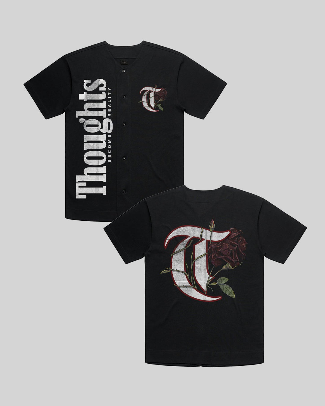 T-Rose Heavy Baseball Black Jersey - trainofthoughtcollective
