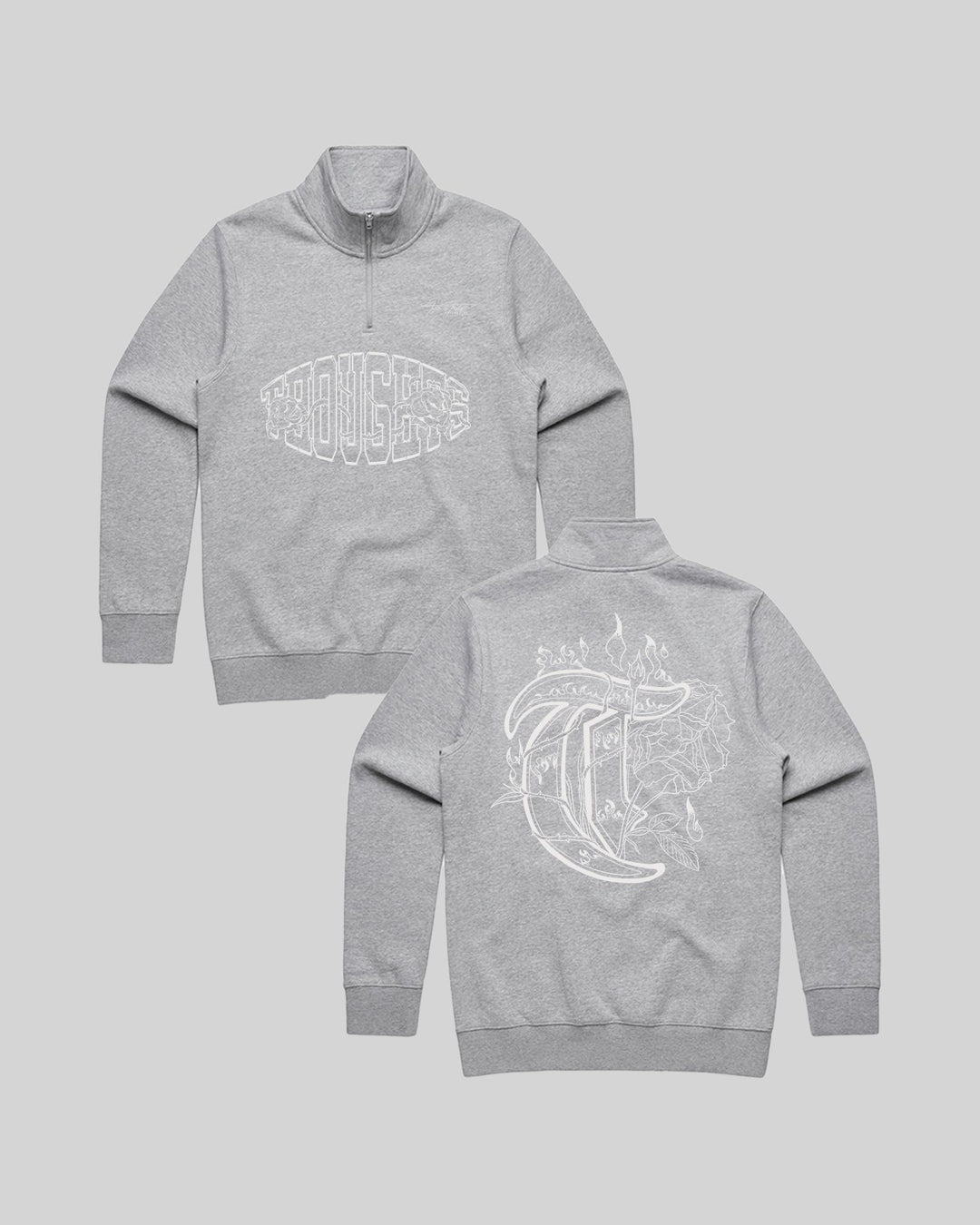 T-Rose Outline Grey Half Zip Sweatshirt - trainofthoughtcollective