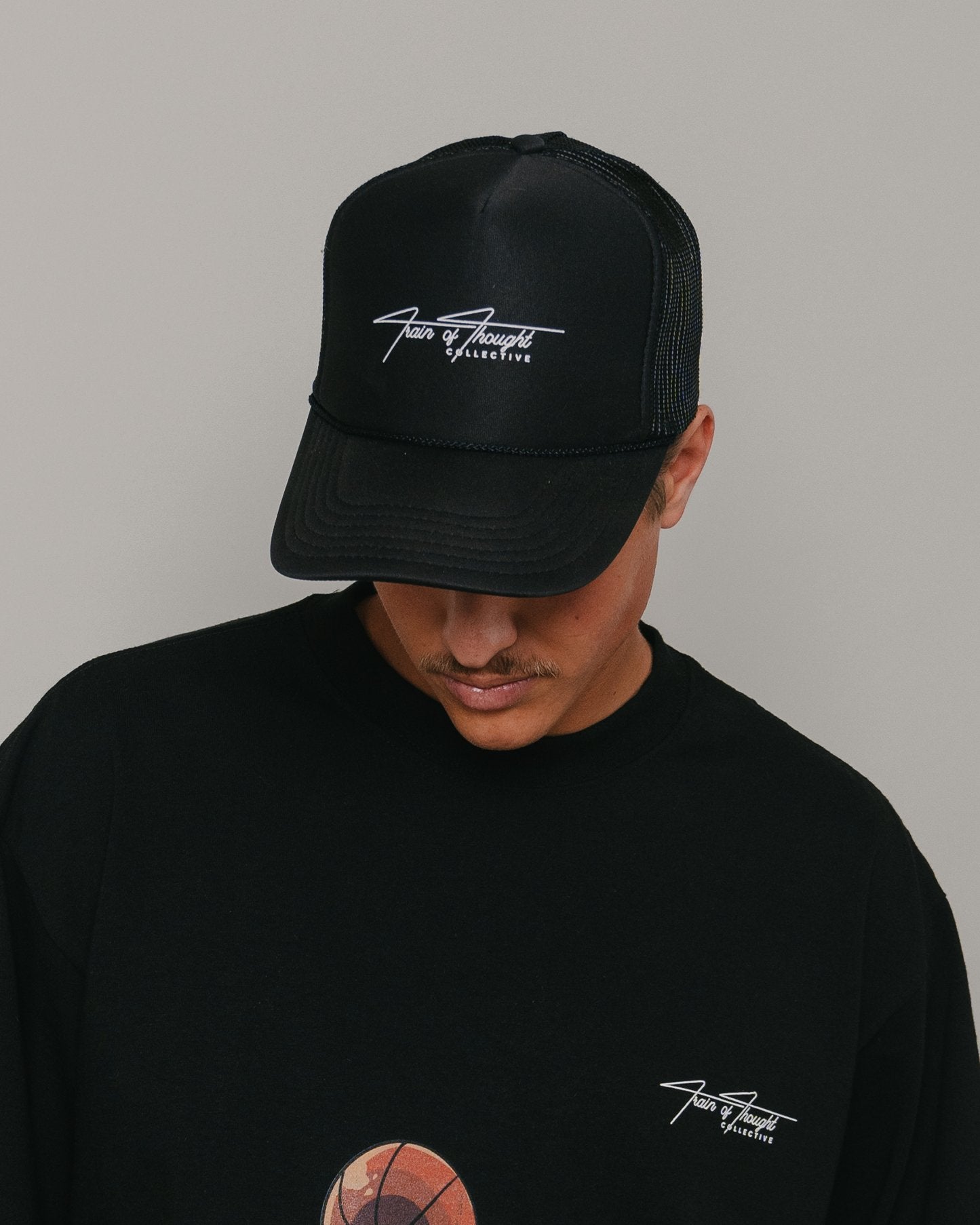 TOTC Signature Logo Black 5 Panel Trucker Hat - trainofthoughtcollective