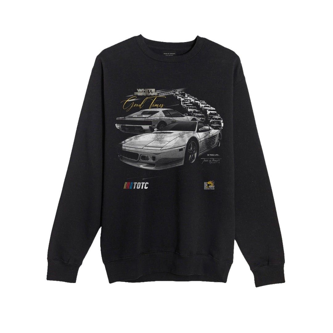 White Ferrari Racing Crewneck Black Sweatshirt - trainofthoughtcollective